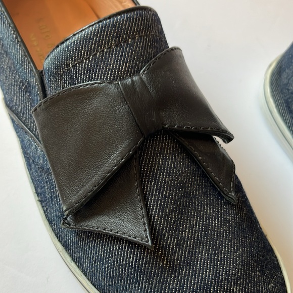 KATE SPADE Black Bow Dark Denim Slip-Ons Sz 7 - Picture 4 of 8